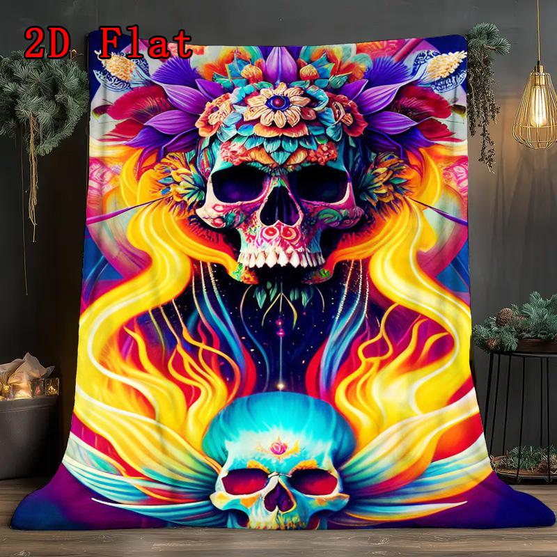 Artistic skull 2D Flat Pattern Flannel Blanket High quality All Seasons Warmth and Comfort Perfect for Christmas Gifts.MMT0918596