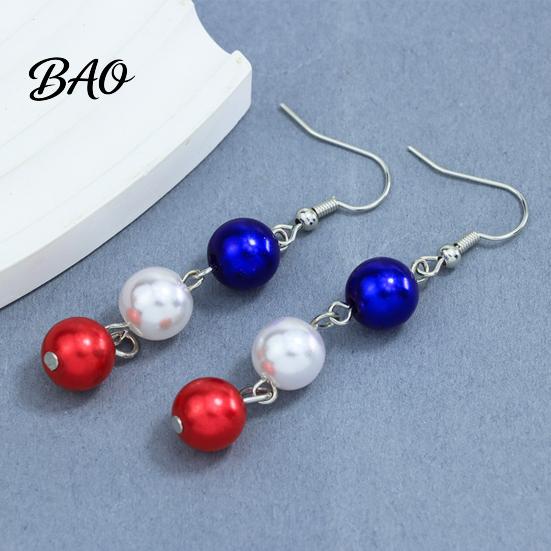 Dangle Drop Earrings 1 Pair Independence Day for Women, Red White Blue Beads European American Style Earrings, 4th of July Patriotic Jewelry Memorial