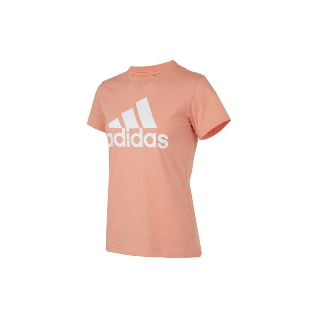Adidas Essential Logo Print Sport Round Neck Short Sleeve T-Shirt Women Tops Pink H07810