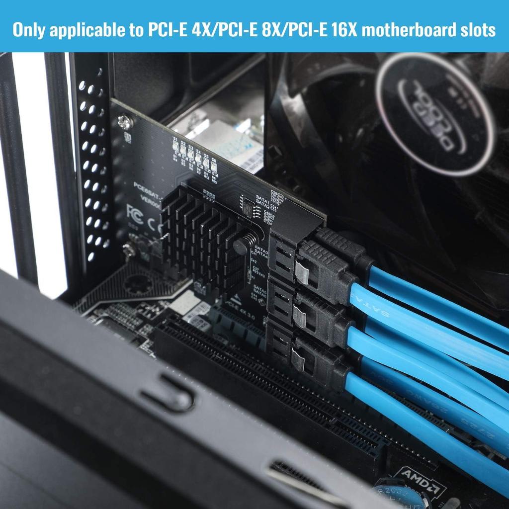 The YABOANG PCI-E X4 6-Port SATA 3.0 Expansion Card for Desktop PCs allows you to free up your system disk drive. The expansion card features a