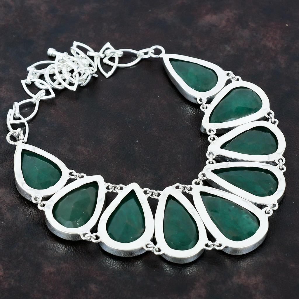 Faceted Zambian Emerald Necklace 925 Sterling Silver Necklace Adjustable Chain Necklace Genuine Gemstone Jewelry Handmade Necklace For Gifts