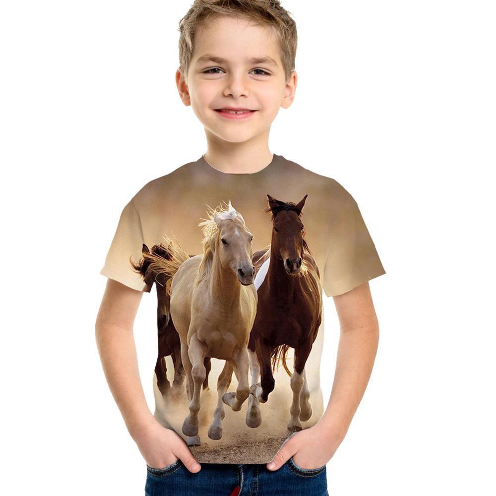 Детская одежда, футболка с изображением лошади для девочек, 19 цветов, одежда для маленьких мальчиков, 3d футболка для мальчиков, детская футболка для детей от 9 до 12 лет, корейская