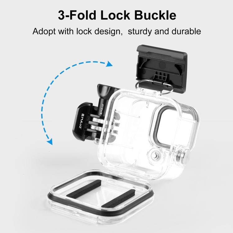 Для GoPro Hero11 Black Mini PULUZ Водонепроницаемый бокс 40 м Защитный чехол с защелкой Базовое крепление и винт (прозрачный)