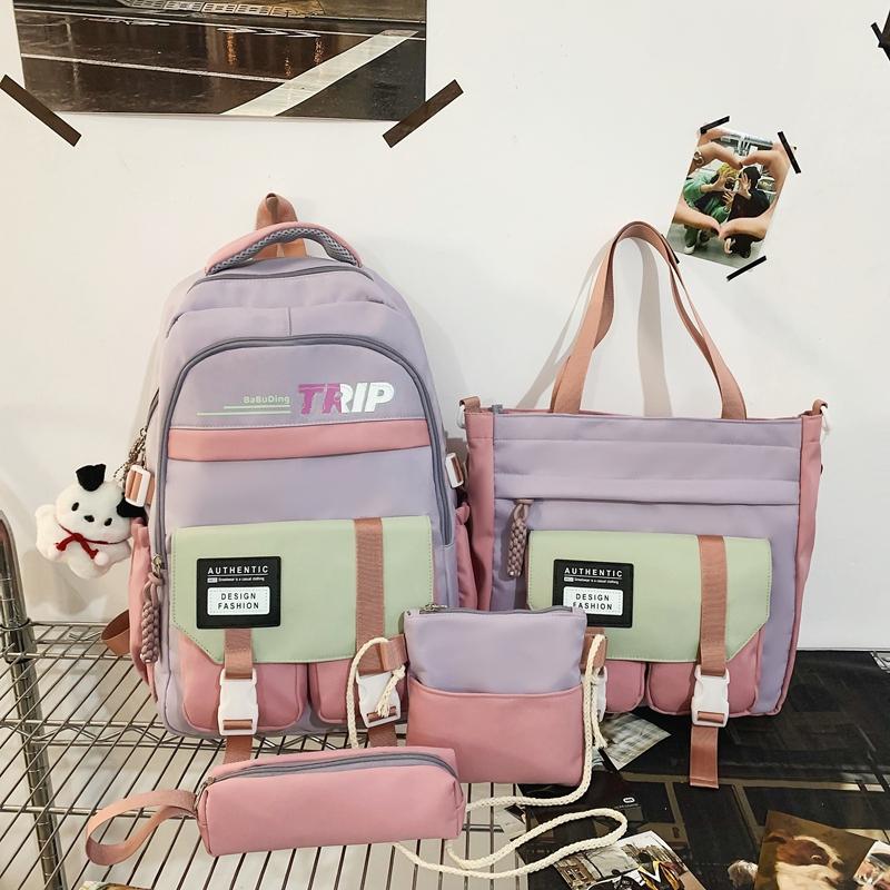 Вместительный студенческий школьный рюкзак с цветными блоками, женский дорожный рюкзак