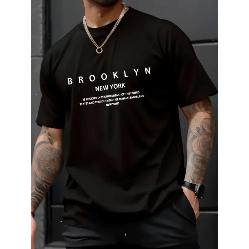 Summer Men's 100% Pure Cotton Casual Loose Plus Size Brooklyn Print Comfortable Sports Round Neck Short Sleeved T-shirt Top