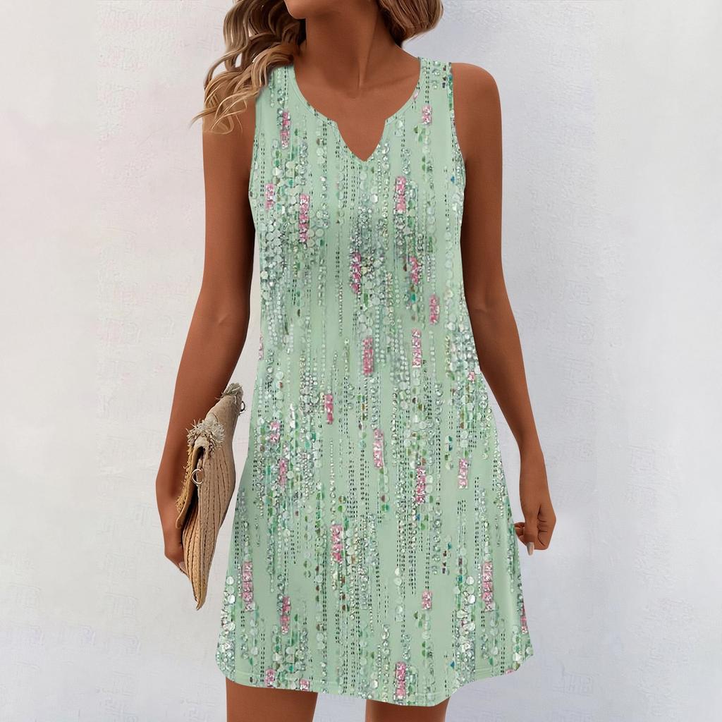 Женские летние платья с V-образным вырезом и принтом без рукавов Сарафан Повседневное платье