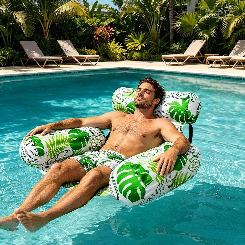 Fabric Cover Inflatable Pool Float Leaves Pattern Swim Floating Raft Water Hammock  Party Toy