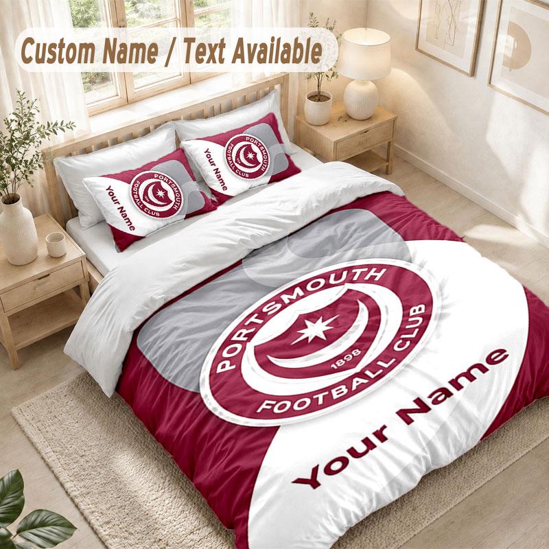 Custom Name Bedding Set 3 PiecesPortsmouth FC Print Duvet Cover + 2 Pillowcases Soft Bed Decor