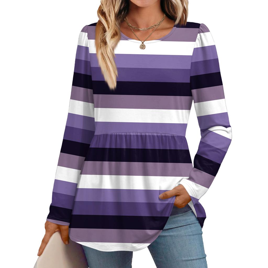 Женская повседневная модная рубашка с длинным рукавом, полосатая туника