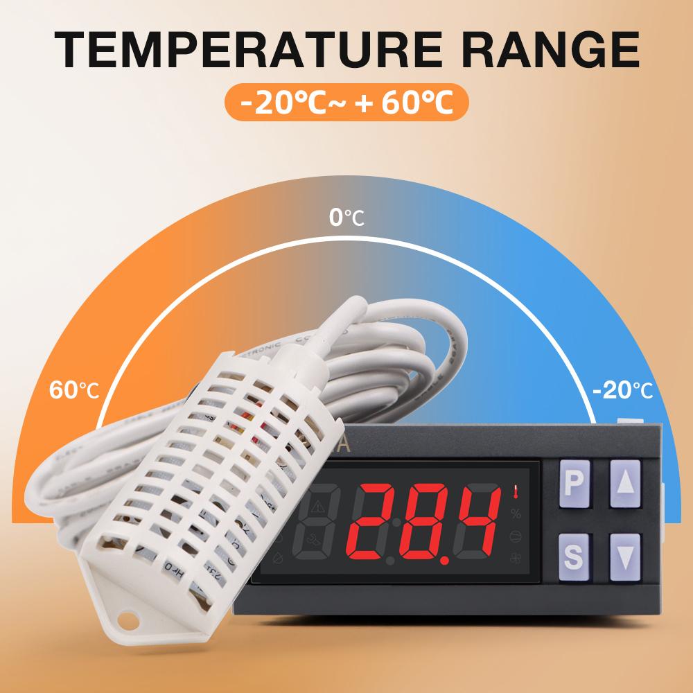 LCD Display Incubation Temperature and Humidity Controller 7801A Incubator Accuracy Thermostat Moisture Control with 2m Sensor