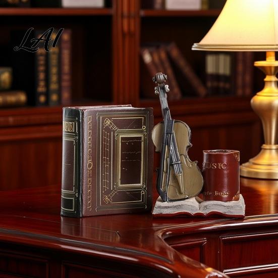 Long-lasting Pen Holder Vintage Saxophone & Violin Holder Resin Musical Instrument Desk Organizer Weighted Desktop Organizer Base Pencil Stand
