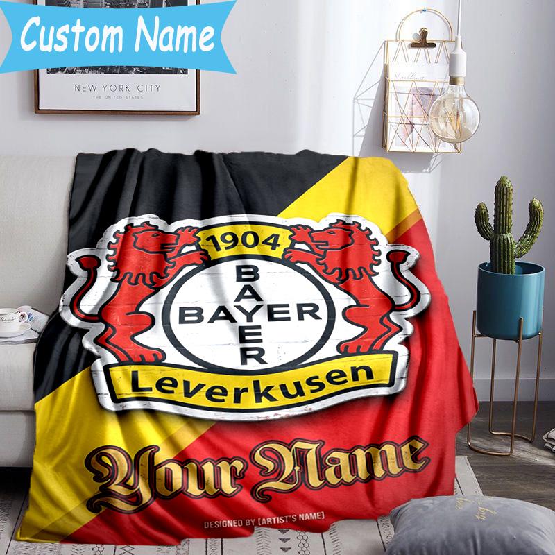 Custom Name Bayer Leverkusen Crest Flannel Blanket, Use for Birthday/Holiday Gift, Soft Blanket for Sofa/Bed/Camping/Office, Home Decor