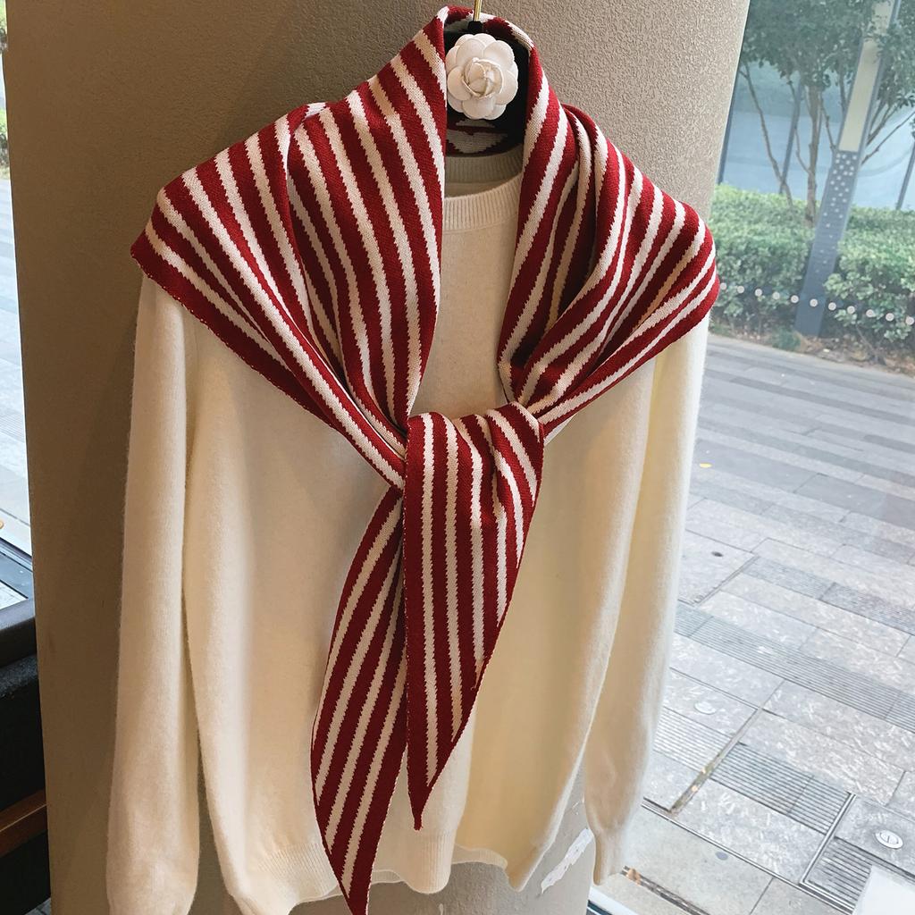 Premium Triangle Scarf Shawl Autumn And Winter Warm Solid Color Premium External Scarf Neck Shoulder Versatile Black And White Stripes