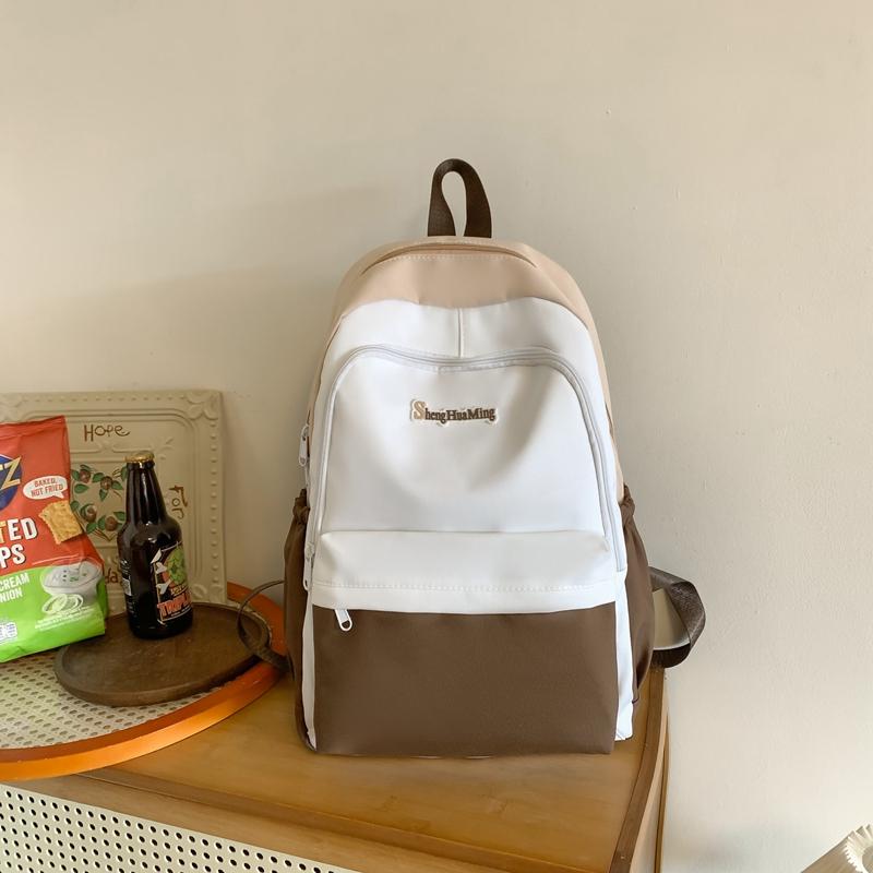 Female Block Color Backpack Girls School Bag Junior High School Student Backpack