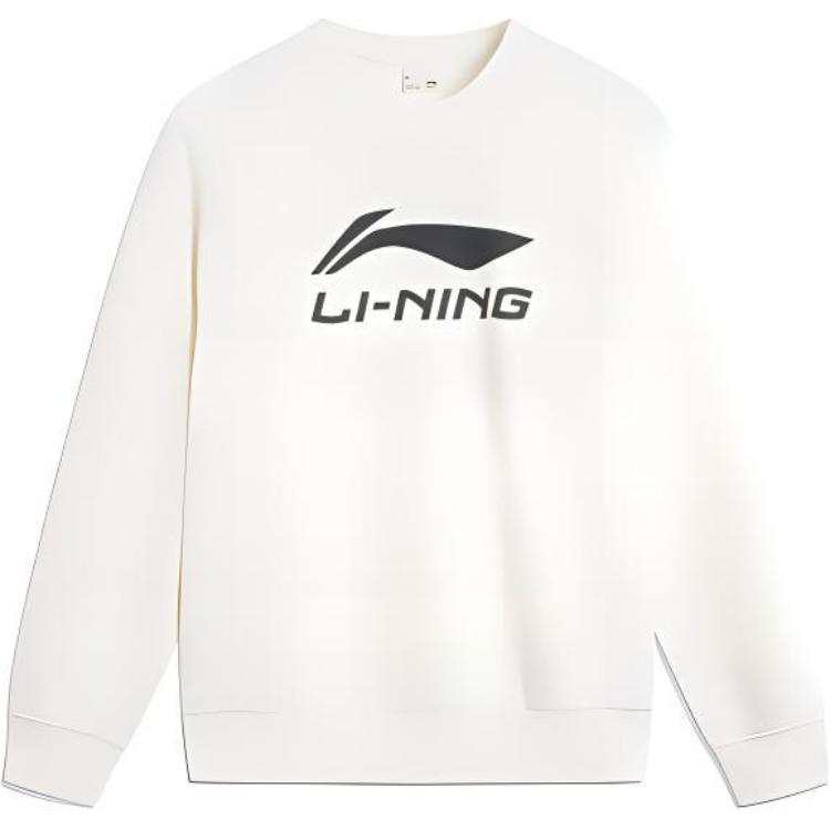 Li Ning Спортивная серия Тренд Повседневный Минималистичный Однотонный Пуловер с круглым вырезом Свободный свитшот Мужской свитшот Молочно-белый AWDV243-1