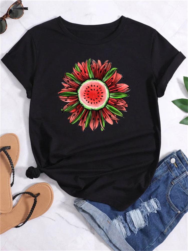 Maycaur Новая летняя забавная женская футболка с принтом арбуза и фруктов Harajuku Белые футболки с рисунком повседневные женские топы женская одежда