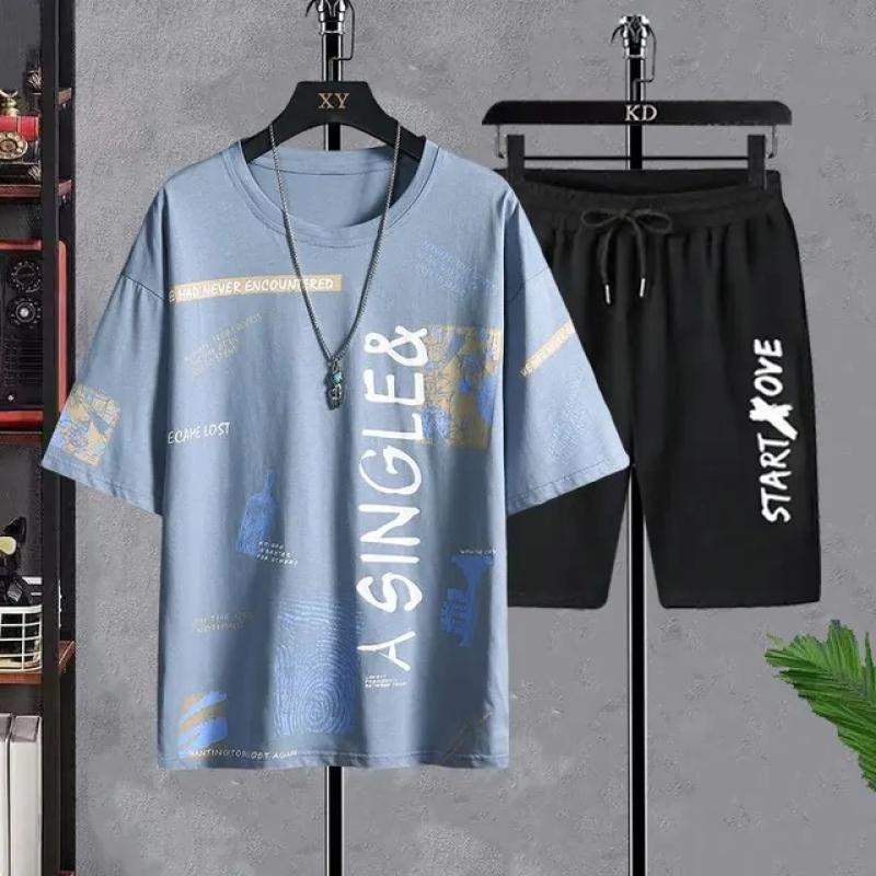 Men's T-shirt Sets Fashion Casual Tee Beach Shorts  Suit for Men Summer Harajuku Male Streetwear Sports and Leisure Tops Clothes