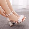 Crystal Queen White Women Flower Sandals Summer Wedding Shoes Bride Black Thick Heels Party Fashion Open Toe Pumps