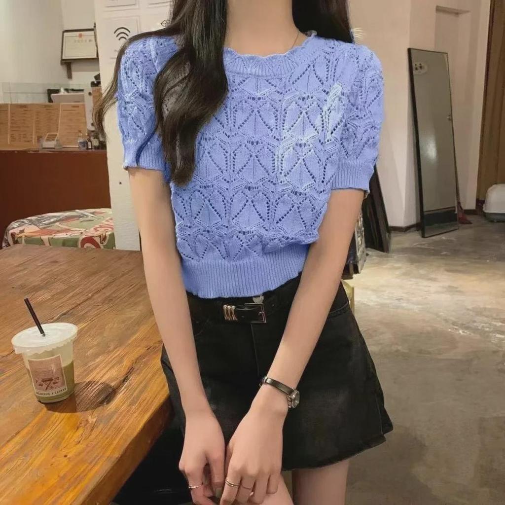 Женский ажурный трикотажный кардиган - короткий рукав, сетка, топ-шаль, солнцезащитный стиль весна/лето 2023 г.