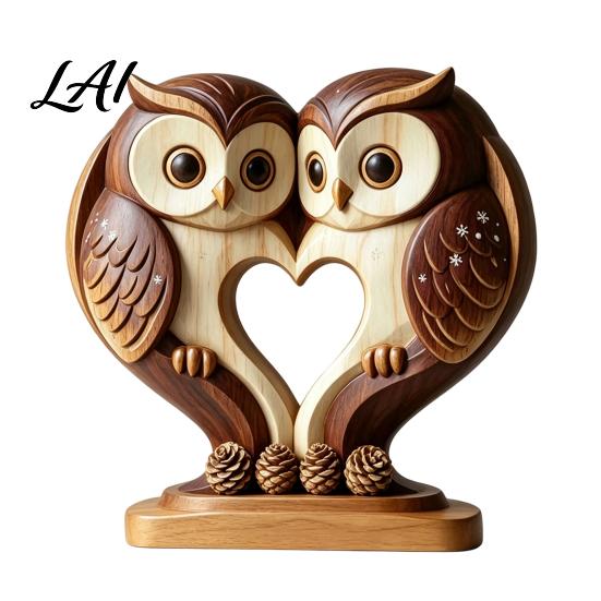 Gingerbread Man Wooden Animal Penguin Statues Owl Fox Ornament with Stable Base, Double Layer
