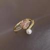 Women Tulip Flower Pearl Ring Fashion Temperament Open Ring Elegant Jewelry