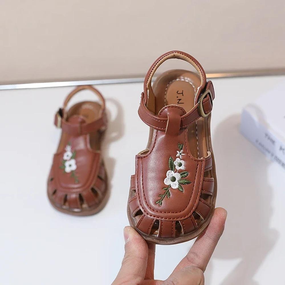 Traditional Chinese Embroidery Kids Shoes for Girl Sandals Summe Retro Princess Shoes Roman Style Girls Leather Shoes
