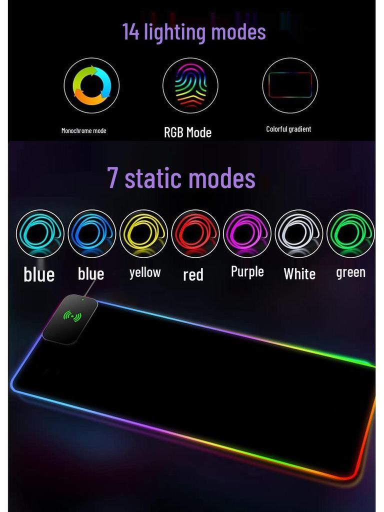 Anime Luminous Wireless Charging Mouse Pad - Large Gaming & Office Desk Mat