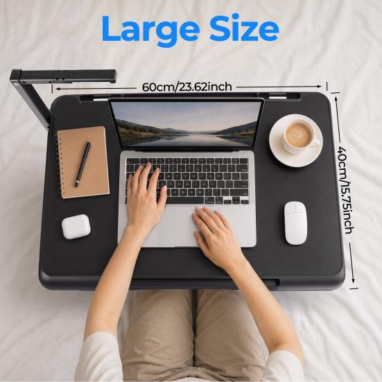 Sofa Laptop Desk Bed with LED Drawer Cup Phone Holder Book Stand 5 Height Adjustable Foldable Lap Table Floor Stand Tray for Drawing Writing
