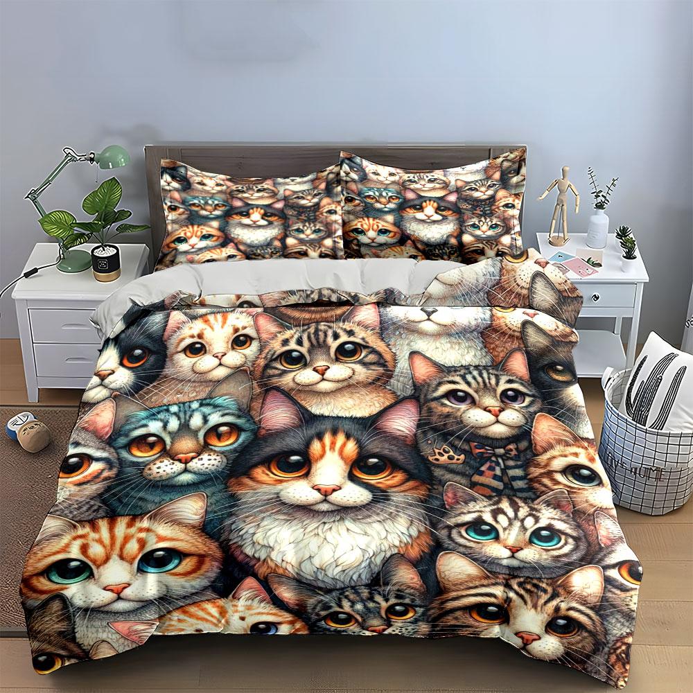 Realistic cat faces pattern. Bedding sets Duvet cover sets Duvet covers Pillowcases(1*Duvet Cover 2*Pillowcases without duvet insert)