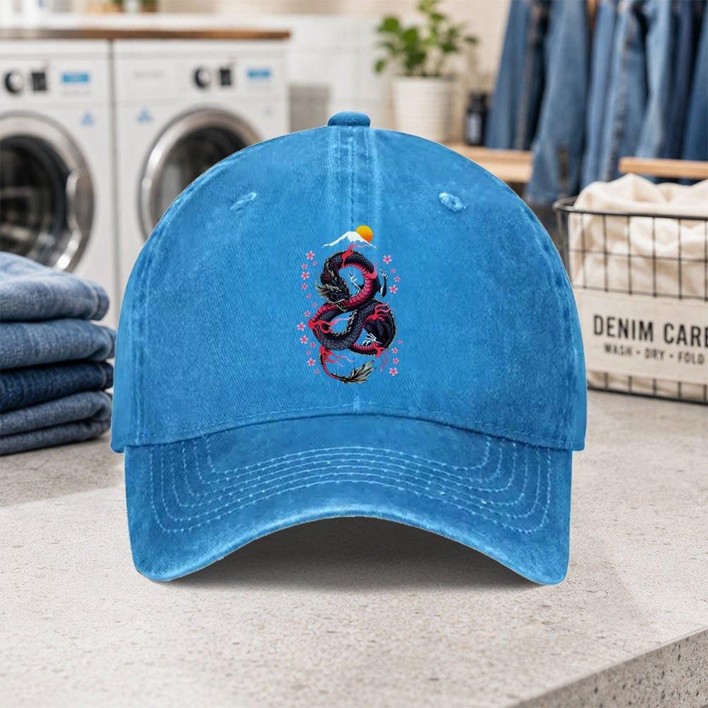 1pc Japanese Cherry Blossom Dragon Baseball Cap For Men Women Unisex Duckbill Hat Suitable For Camping Running Parties