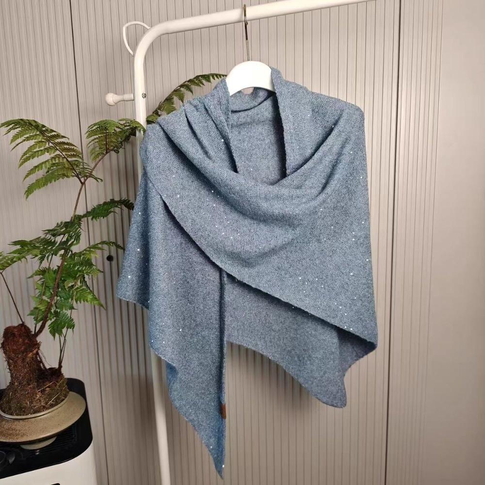 Winter Warm Woolen Shawl High End Mongolian Poncho Women Fashion Sequin Triangular Scarf