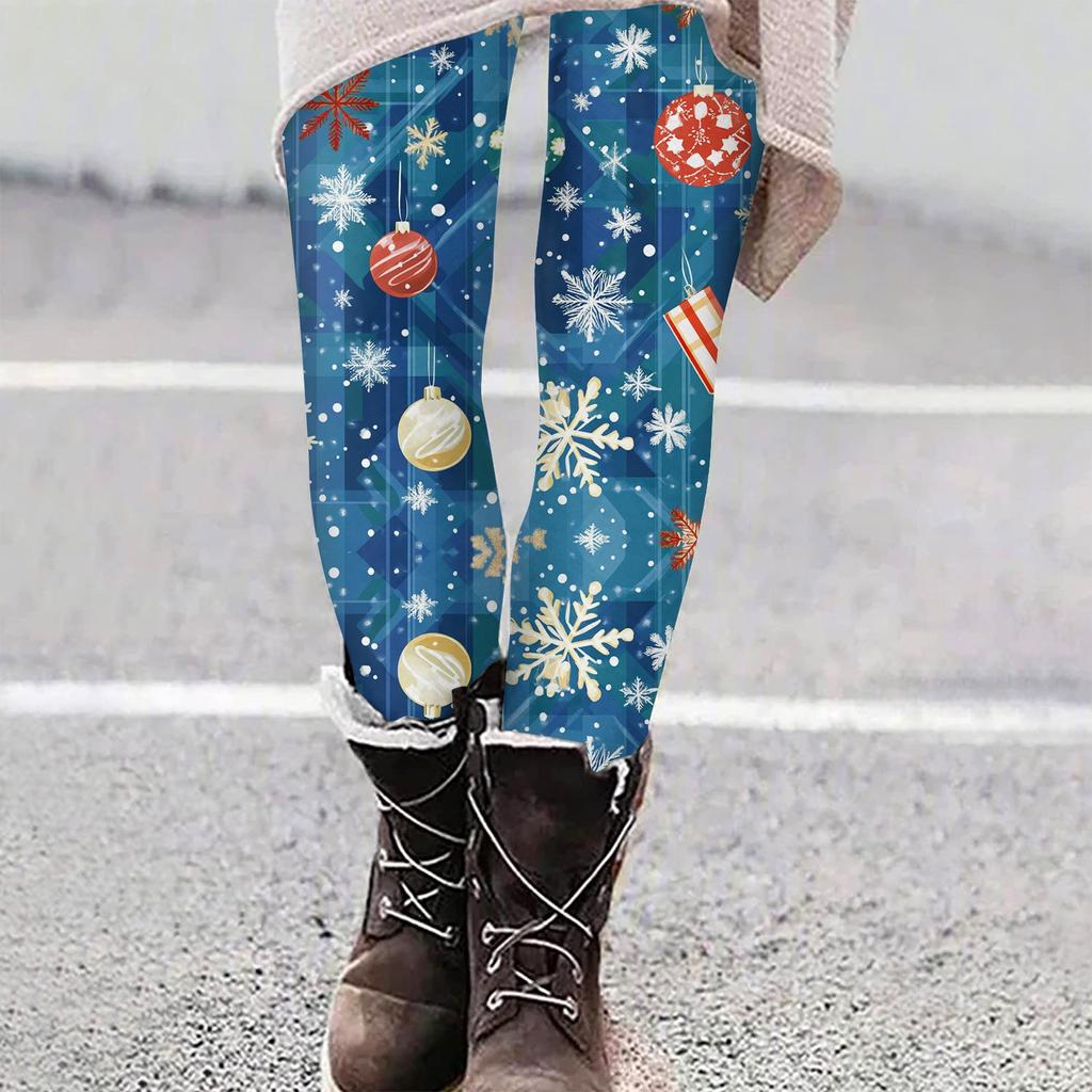 Women's Casual Christmas Tree Snowflake Print Slim Fit Elastic Yoga Pants Cropped Pants