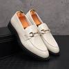 Fashion New Pointed Toe Beige Black Flats Metal Button Leather Shoes For Men Male Wedding Dress Prom Homecoming Shoes Zapatos Hombre