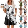 Women's Summer Casual Round Neck Pleated With Pockets Printed Short Sleeve Dresses