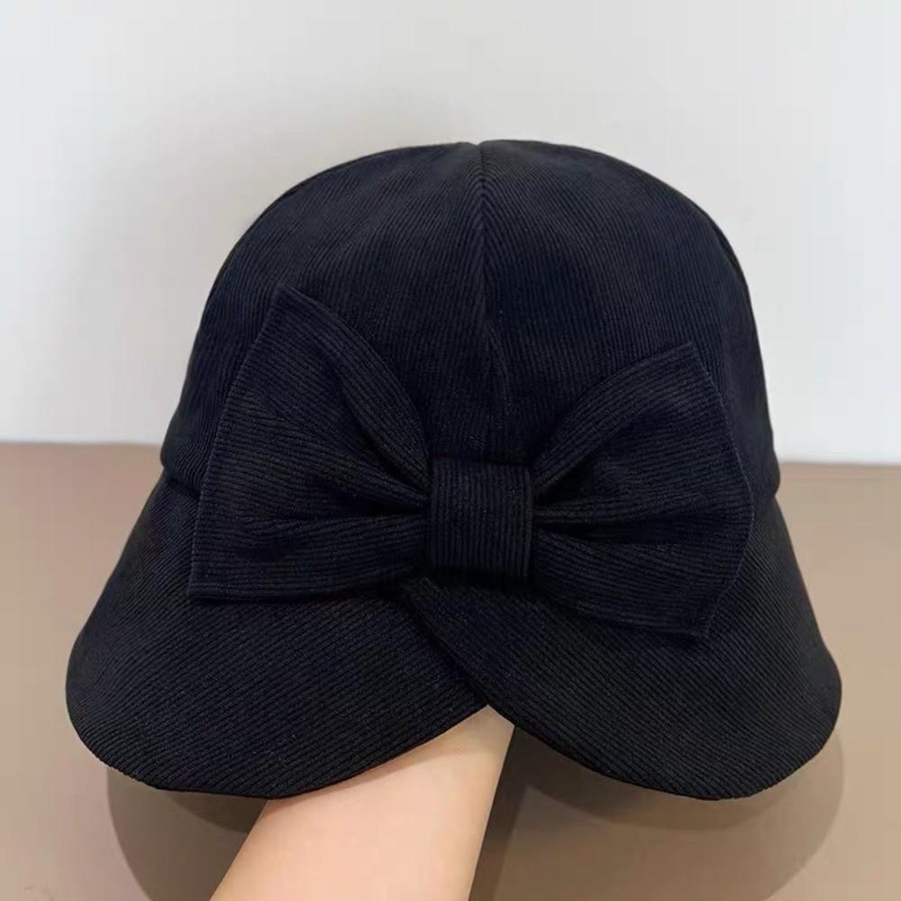 Bowknot Fisherman Cap Warm Basin Cap Vintage Corduroy Bucket Hat Daily Commuting