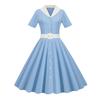 Женское платье с V-образным вырезом и лацканами, однобортное с поясом, трапециевидное, с большими качелями, обтягивающее, с высокой талией, однотонное, в стиле ретро, ​​с короткими рукавами, женское платье-миди в стиле принцессы