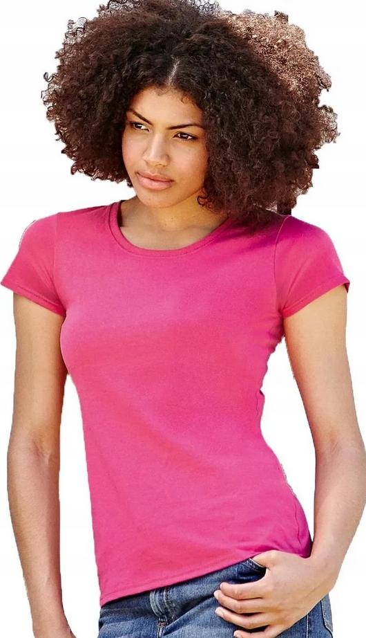 Koszulka Damska T-Shirt Fuksja Różowa Bawełniany Fruit Of The Loom, Xxl