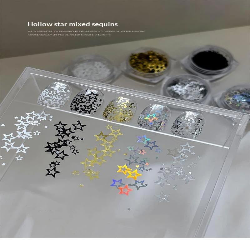 Mini Sparkling Hollowed-Out Pentagram Nail Glitter Nail Art Accessories Glitter Powder Sequin Art Decorations Manicure Tool