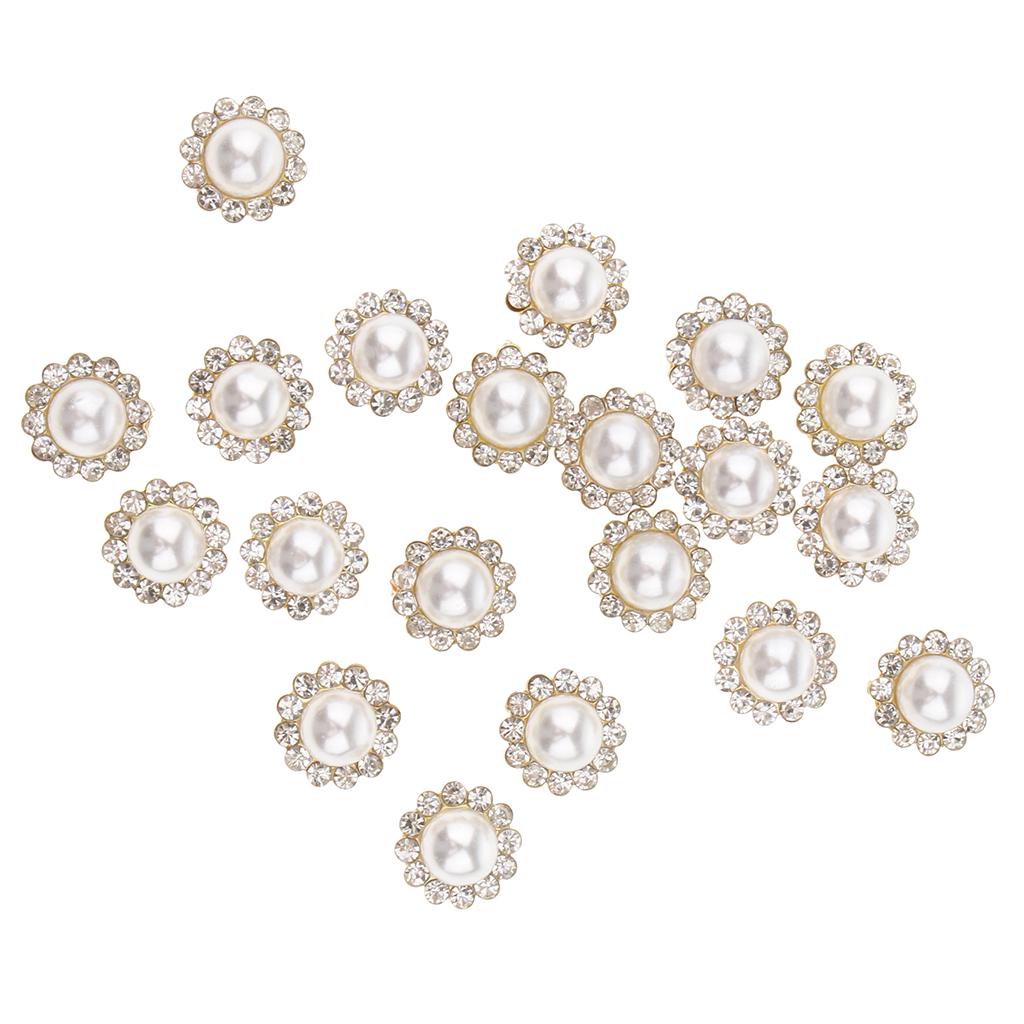 20 Pieces Faux Pearl Buttons Rhinestone Embellishments Flatback for DIY 12mm
