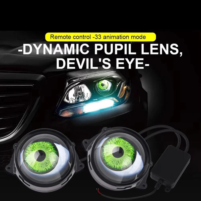 Car Devil Eyes Lens Lights 12-36V Demon Red Eye Dynamic Headlight Assembly With Remote Control Auto Retrofit Accessorie