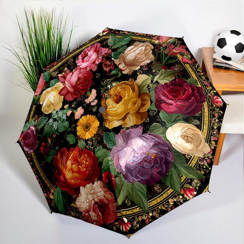 Luxurious Rose Peony Umbrella Automatic Open/close, Sturdy Iron Frame & 8-Rib Struct, Umbrella for Women & Men, Christmas Gifts
