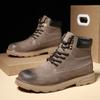 Ботинки в британском стиле для улицы Мужские 2024 Новые Ботильоны из натуральной кожи Высокие на шнуровке Кожаная обувь Модные рабочие Нескользящие ботинки