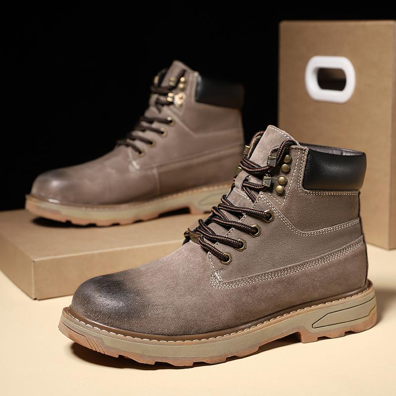 Ботинки в британском стиле для улицы Мужские 2024 Новые Ботильоны из натуральной кожи Высокие на шнуровке Кожаная обувь Модные рабочие Нескользящие ботинки