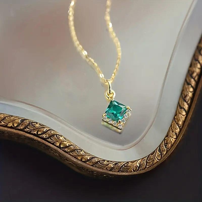 Ожерелье с подвеской Huitan Princess Square Green Cubic Zirconia, модный дизайн, женские аксессуары для шеи, свадебные украшения