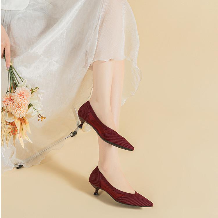Pointed Toe Shallow Mouth Fabric Flat Bottom Women's Solid Color Knitted Soft Bottom Large Size 34-43