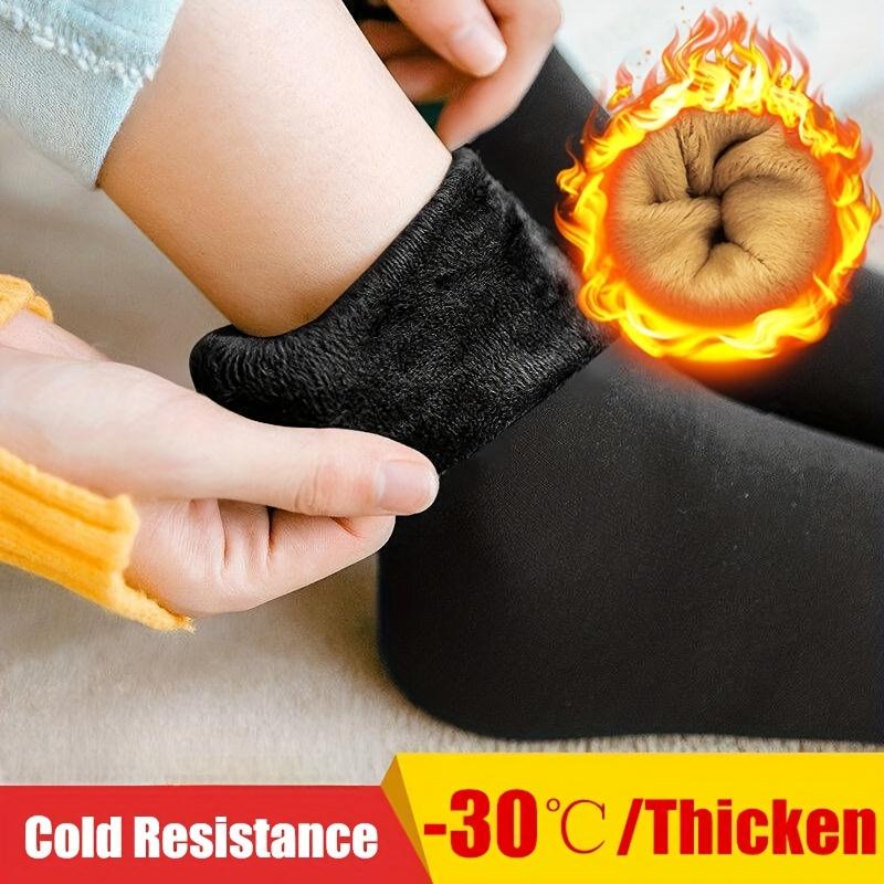 4 Pairs Thermal Insulated Knit Polyester Socks, All-Season Fleece-Lined Warm Self-Heating Solid Black, Machine Washable Mid-Tube Unisex Socks