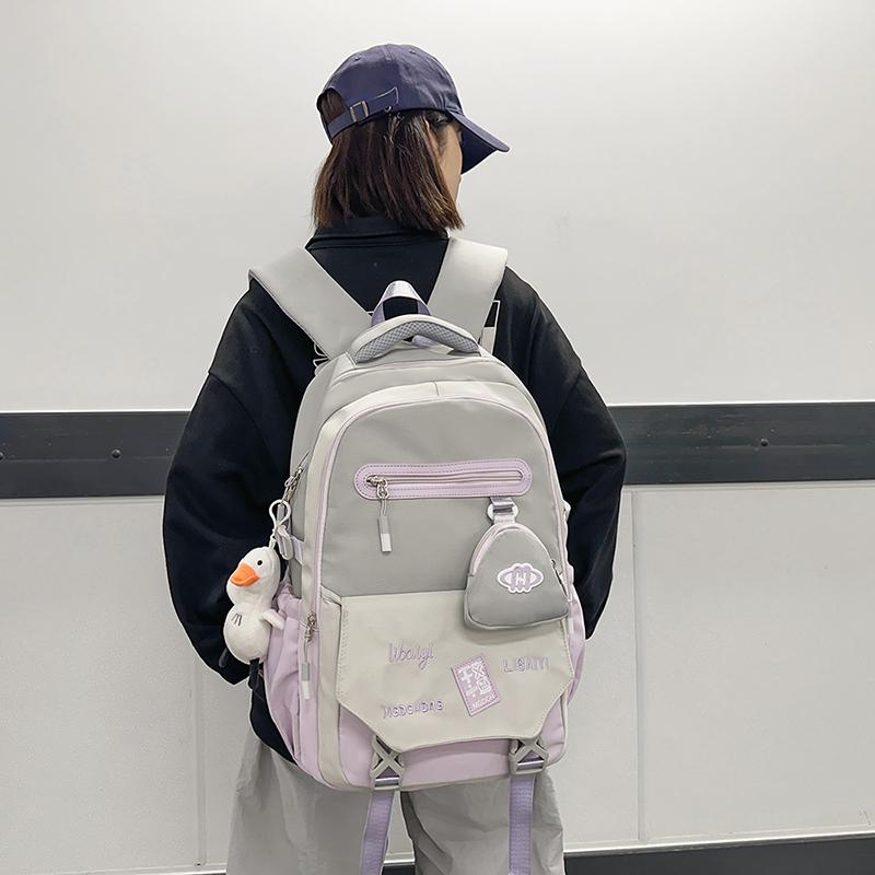 Школьный рюкзак для средней школы, женский, большой емкости, цветной мужской рюкзак для компьютера с кошельком для монет