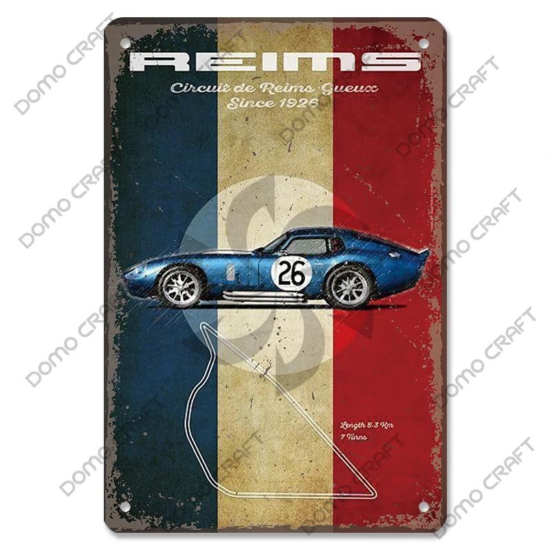 Racing Car Plaque Metal Tin Sign F1 Racetrack Vintage Poster Wall Art Decor for Garage Racing Club Home Wall Decoration