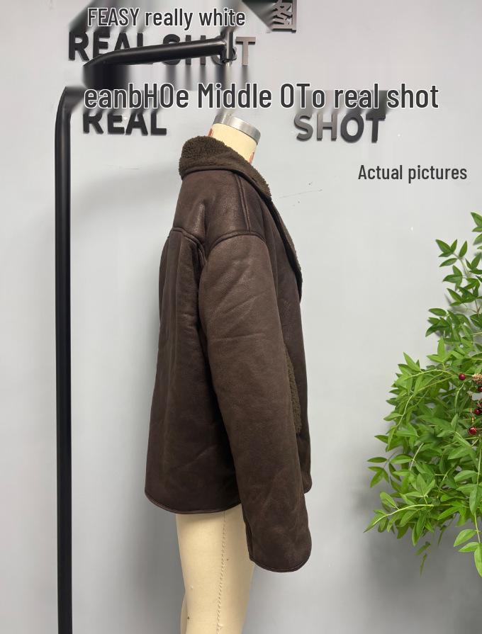 European and American Style Women's Lambswool Shearling Coat with Turn-down Collar