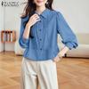 Женская свободная повседневная блузка с отложным воротником и длинным рукавом